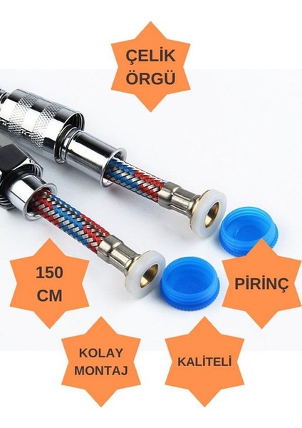 Büyük Boy Duş Başlığı 5 Fonksiyonlu + Çelik Örgülü 150 cm Duş Hortumu Takımı