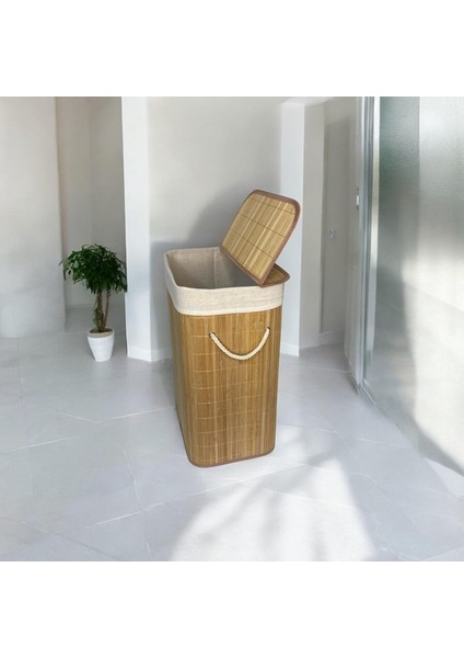 Bambu Katlanabilir Dikdörtgen Çamaşır Sepeti