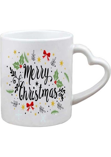 Kişiye Özel Yılbaşı Merry Christmas Noel Yeni Yıl Hediye Kalp Baskılı Kupa Bardak