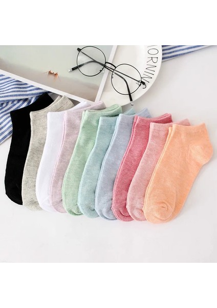 8'li Karışık Renkli Pamuklu Kısa Kadın Patik Çorap