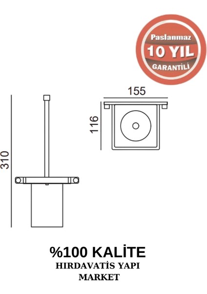 Çelik Banyo Paslanmaz Pirinç Mercan Montajlı Klozet Fırçalık