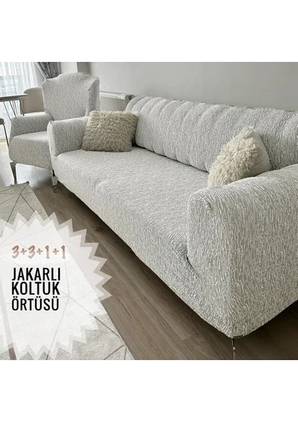 Jakarlı Koltuk Örtüsü 3+3+1+1