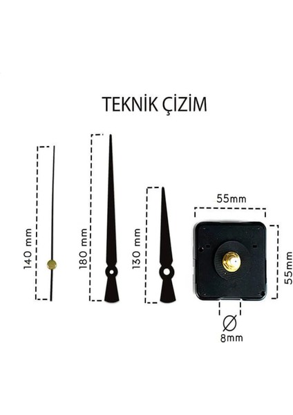 Sessiz modern saat mekanizması, 5x5 cm, siyah renk, askılı, 3D uyumlu fiyatları