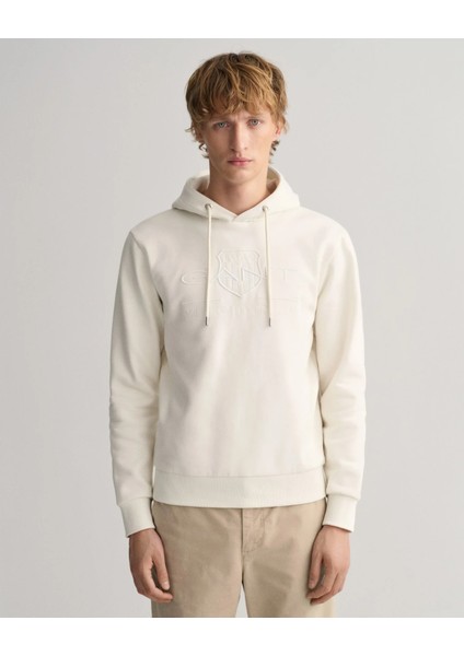 Erkek Regular Fit Kapüşonlu Logolu Sweatshirt-Bej