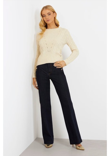 Kadın Saç Örgülü Kazak - Krem fiyatları