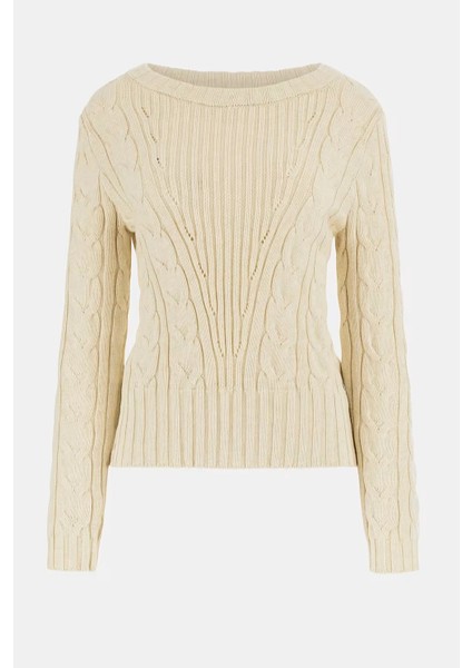 Kadın Saç Örgülü Kazak - Krem indirimleri