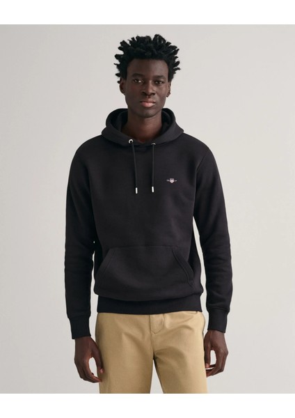 Erkek Regular Fit Kapüşonlu Sweatshirt-Siyah