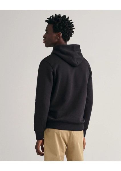 Erkek Regular Fit Kapüşonlu Sweatshirt-Siyah