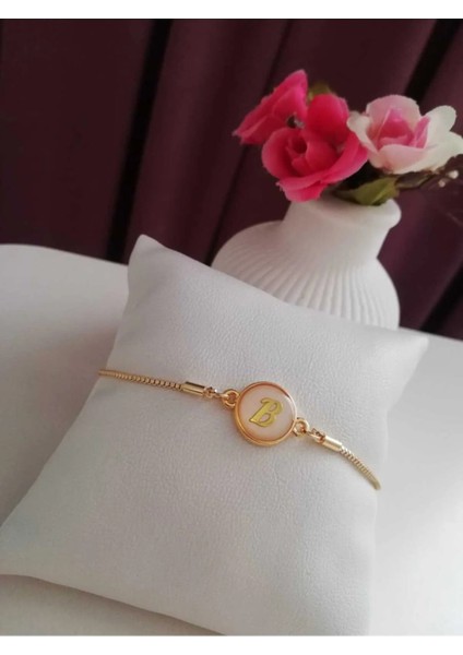 Altın Sedef Ayarlanabilir Kadın Gold Asansörlü B Harf Bileklik