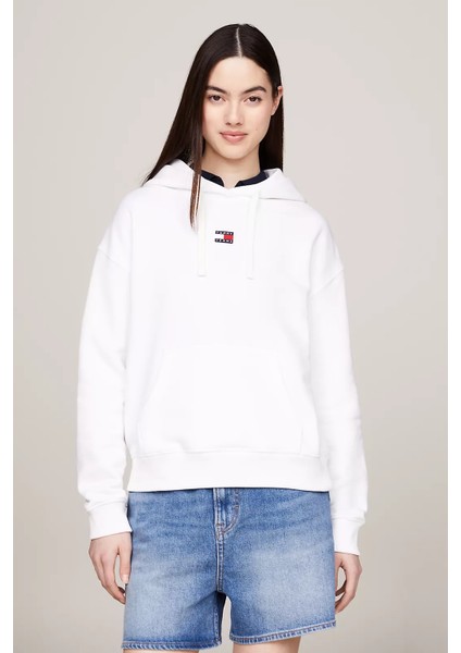 Kadın Tjw Bxy Badge Hoodıe Sweatshirt-Beyaz