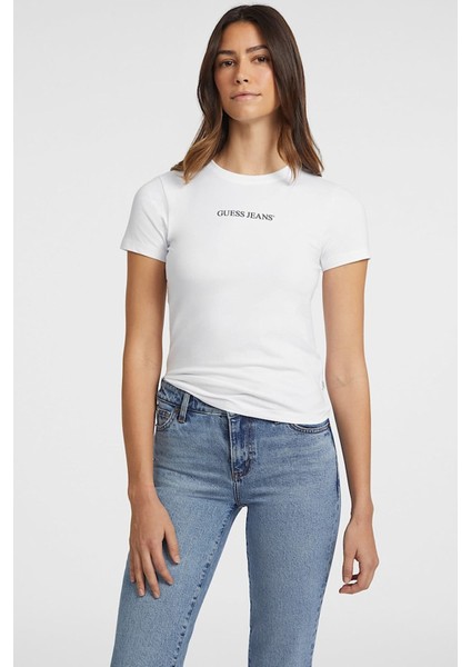 Kadın Gj Ss Cn Slim Logo Baskılı T-Shirt - Beyaz