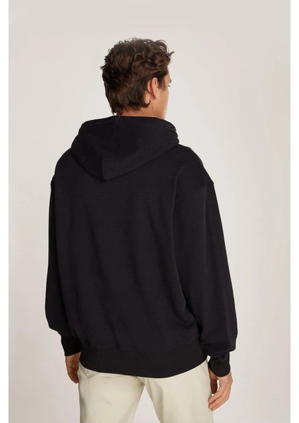 Erkek Embroıdered Box Sweatshirt - Siyah