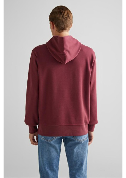 Erkek Kapüşonlu Logolu Sweatshirt - Bordo