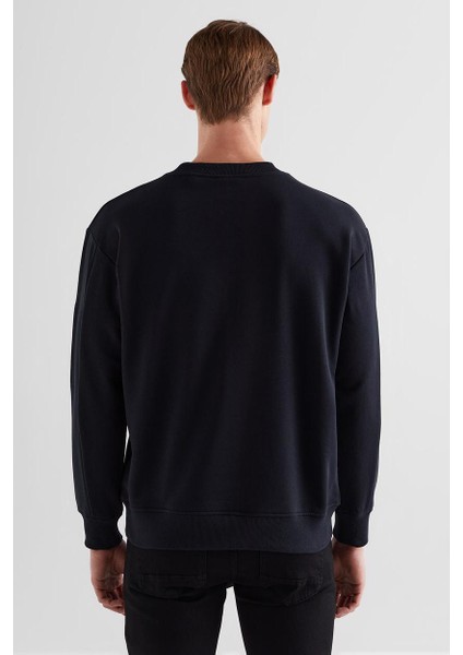 Erkek Relaxed Fit Bisiklet Yaka Logolu Sweatshirt - Siyah