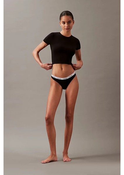 Kadın Thong Modern Logo Tanga - Siyah