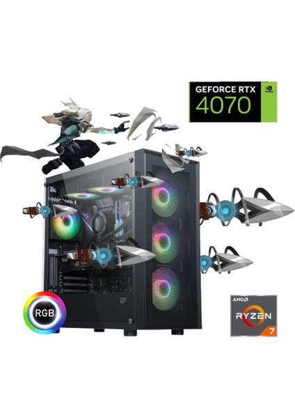 Gaming X3D-4070 Ryzen 7 7800X3D 32GB Ddr5 1tb SSD Rtx 4070 B650 240MM Sıvı Soğutma Oyun Bilgisayarı