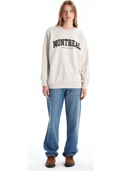 Lcw Vision Bisiklet Yaka Baskılı Oversize Kadın Kalın Sweatshirt fiyatları