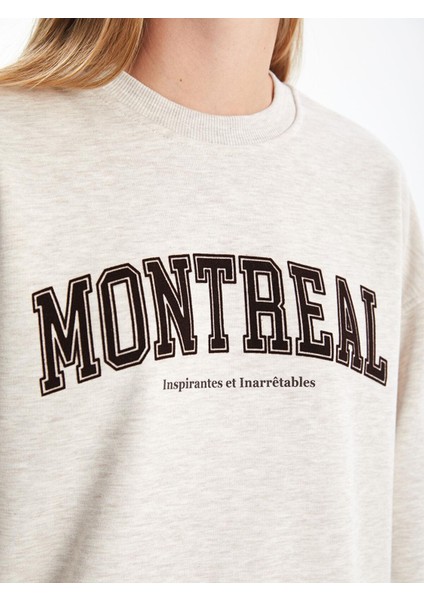 Lcw Vision Bisiklet Yaka Baskılı Oversize Kadın Kalın Sweatshirt modelleri