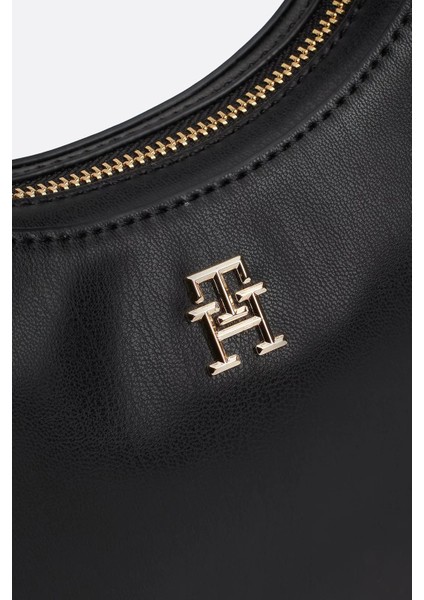 Kadın Marka Logolu Deri Ayarlanabilir Omuz Çantası - Siyah fırsatları