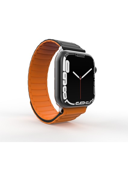 Apple Watch 7 45MM Zore KRD-122 Silikon Kordon Strap Kayış-Siyah-Turuncu