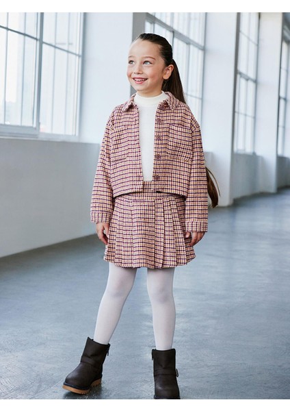 Lcw Kids Uzun Kollu Crop Ekose Desenli Kız Çocuk Ceket