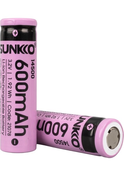 Sunkko Ifr 3.2 Volt 600 Mah 14500 Şarj Edilebilir Pil (Tekli) (4738)