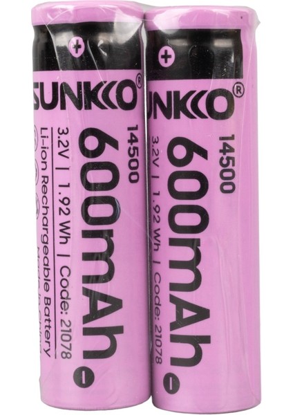 Sunkko Ifr 3.2 Volt 600 Mah 14500 Şarj Edilebilir Pil (Tekli) (4738)