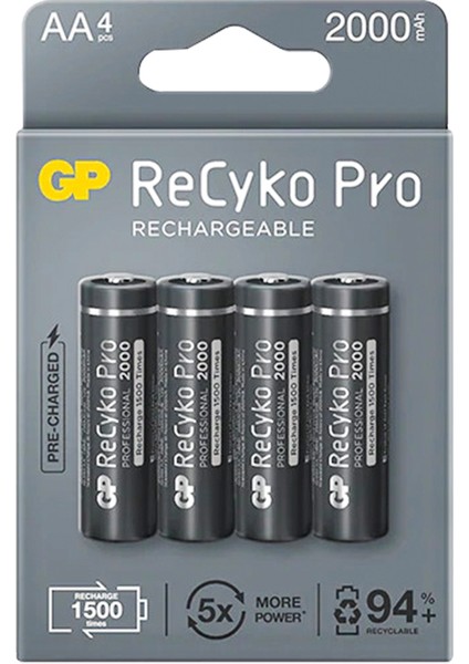Gp Recyko Pro Aa 2000 Mah Şarjlı 4lü Pil GP210AAHCB-2EB4 (GPRHC212B309) (4738)
