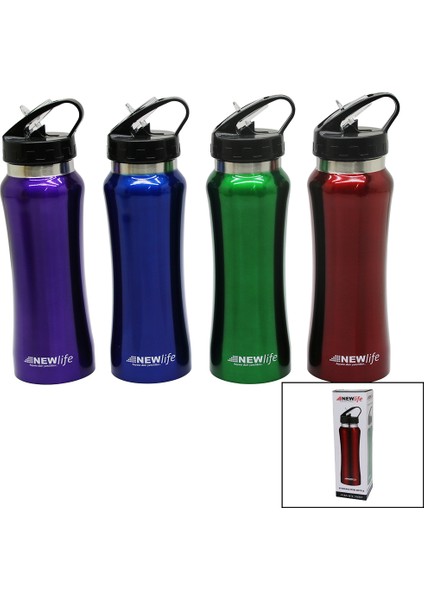 Sporcu Pipetli 650ML Metal Renkli Suluk Matara (4738)