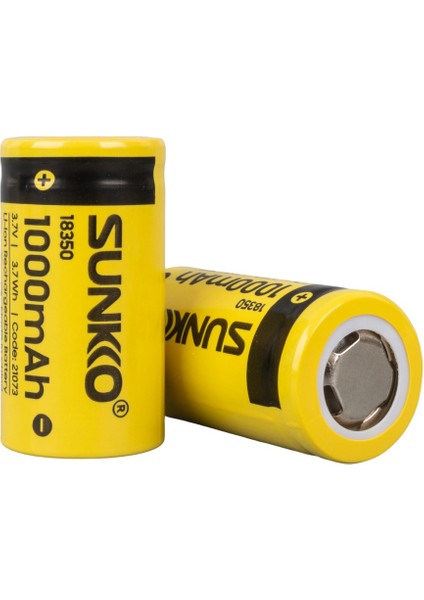 Sunkko 3.7 Volt 1000 Mah 18350 Şarj Edilebilir Pil (Tekli) (4738)