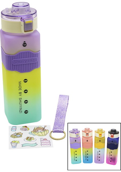 Kare Renkli Pls.suluk Matara Pipetli - Kilitli Kapak - Ölçekli 720ML (4738)