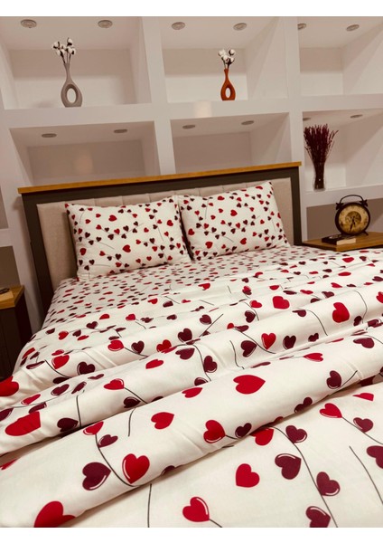 Bykutlay Home Collection Çift Kişilik Nevresim Takımı Ottoman Serisi Kırmızı Kalp Desenli