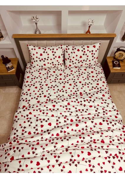 Bykutlay Home Collection Çift Kişilik Nevresim Takımı Ottoman Serisi Kırmızı Kalp Desenli