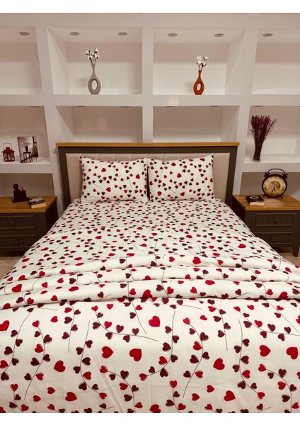 Bykutlay Home Collection Çift Kişilik Nevresim Takımı Ottoman Serisi Kırmızı Kalp Desenli