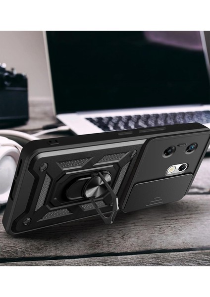 Infinix Zero 30 4g ile Uyumlu Kılıf Pars Lens Sürgülü Yüzüklü Standlı Korumalı Kılıf