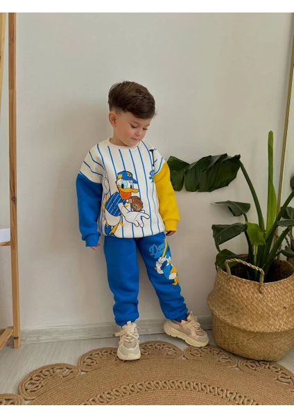 Sacro Kids Donald Duck Baskılı Eşofman-Sweatshirt 3 Iplik Şardonlu Kışlık Erkek Çocuk Takım