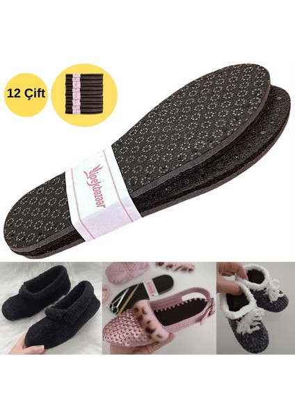 12 Çift Siyah Keçe Kaydırmaz Taban, 3 Katlı Delikli Hobi Örgü Panduf Patik Tabanlığı modelleri