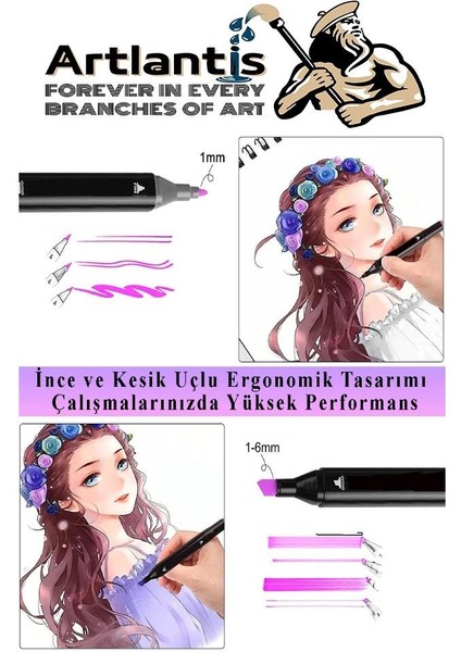 Eskiz Defteri A5 50 Yaprak 100 gr 1 Adet 48 Renk Çift Taraflı Marker Kalem 48 Adet Touch Çift Uçlu