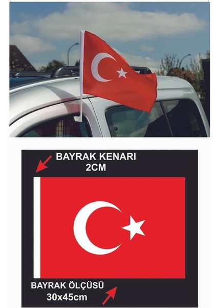 Plastik Otofors Bayrak 30X45 cm 5 Adet Konvoy ve Araç Bayrağı Cama Takılan Bayrak Türk Bayrağı Oto Fors