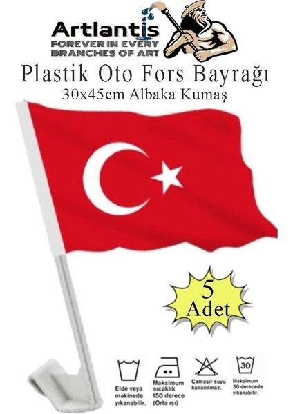 Plastik Otofors Bayrak 30X45 cm 5 Adet Konvoy ve Araç Bayrağı Cama Takılan Bayrak Türk Bayrağı Oto Fors