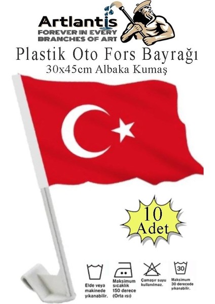 Plastik Otofors Bayrak 30X45 cm 10 Adet Konvoy ve Araç Bayrağı Cama Takılan Bayrak Türk Bayrağı Oto Fors