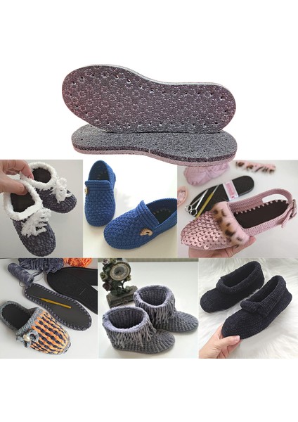 Hobi Örgü Panduf Patik Tabanı Kaydırmaz -Eva-Yün Keçe 3 Katlı Delikli Patik Tabanlığı 1 Çift Siyah modelleri
