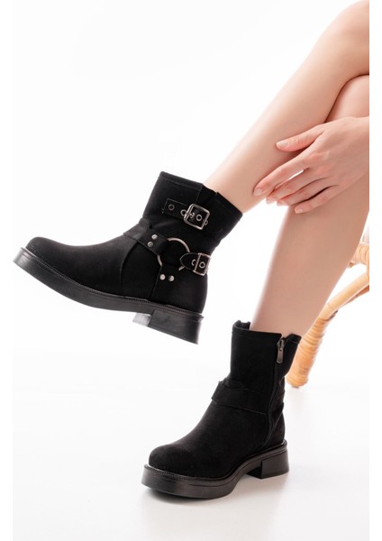 02-2013 Siyah Süet Toka Aksesuarlı Fermuarlı Günlük Kadın Bot modelleri