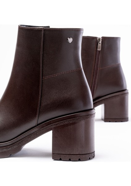 767-3020 Kahverengi Fermuarlı Kalın Topuklu Günlük Kadın Bot indirimleri