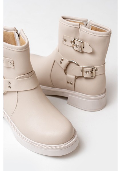 02-2013 Bej Toka Aksesuarlı Fermuarlı Günlük Kadın Bot fırsatları