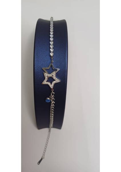 Çelik Bileklik Yıldız Figürlü Taşlı ve Zincirli Kadın modelleri