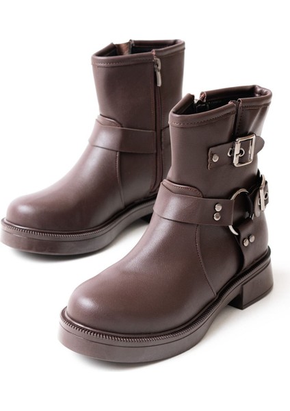 Kahverengi Toka Aksesuarlı Fermuarlı Günlük Kadın Bot Bayan BOT41306 indirimleri