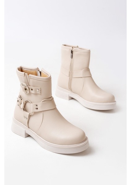 02-2013 Bej Toka Aksesuarlı Fermuarlı Günlük Kadın Bot indirimleri