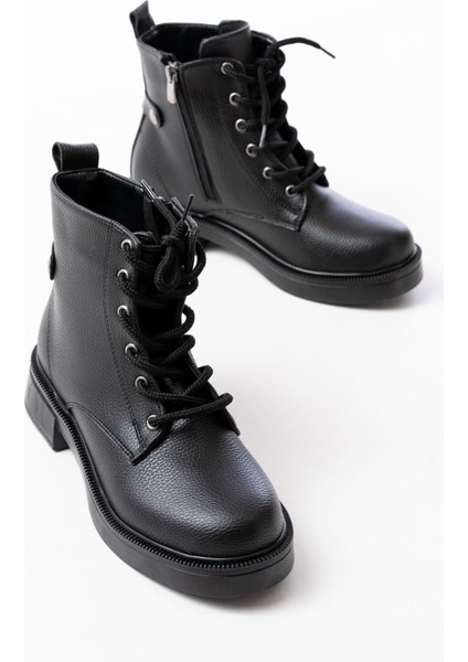 Siyah Bağcıklı Fermuarlı Günlük Kadın Bot Bayan BOT37653
