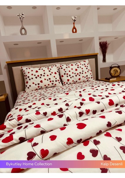 Bykutlay Home Collection Çift Kişilik Nevresim Takımı Ottoman Serisi Kırmızı Kalp Desenli